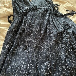 J Crew Navy & White Polka Dot Midi Coverup Dress Small